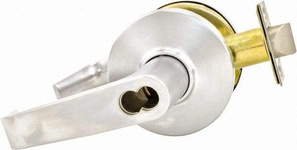 Stanley - Grade 1 Storeroom Lever Lockset for 1-3/4 to 2-1/4" Thick Doors - 2-3/4" Back Set, Small Format I/C Less Cylinder, Zinc Alloy with Brass Trim, Satin Chrome Finish - Americas Industrial Supply