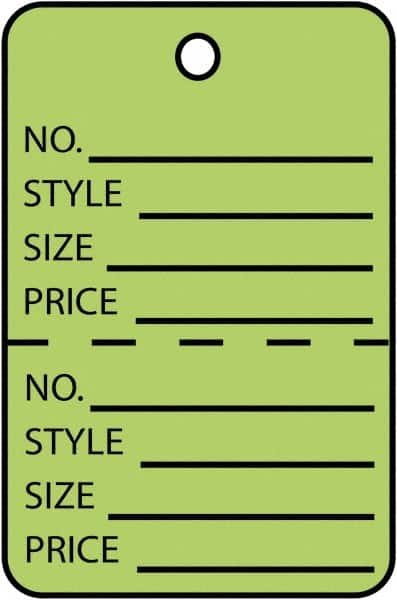Made in USA - 1-3/4" High x 2-7/8" Long, General Information, English Safety & Facility Retail Tag - Green Cardstock - Americas Industrial Supply