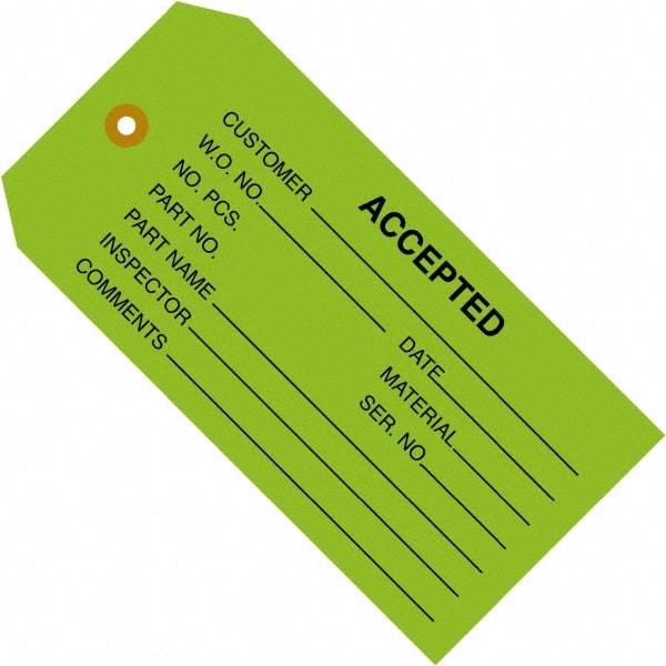 Made in USA - 4-3/4" High x 2-3/8" Long, ACCEPTED, English Safety & Facility Inspection Tag - Green Cardstock - Americas Industrial Supply