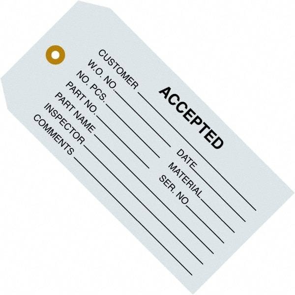Made in USA - 4-3/4" High x 2-3/8" Long, ACCEPTED, English Safety & Facility Inspection Tag - Blue Cardstock - Americas Industrial Supply