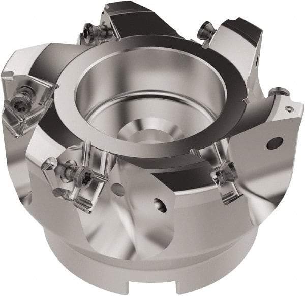 Seco - 80mm Cut Diam, 27mm Arbor Hole, 6.96mm Max Depth of Cut, 92° Indexable Chamfer & Angle Face Mill - 6 Inserts, XNEX080816 Insert, Right Hand Cut, 6 Flutes, Through Coolant, Series R220.79 - Americas Industrial Supply