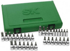 SK - 33 Piece, Screwdriver Bit Set - T10 to T55 Torx, 1/8 to 3/8, 2 to 10 Hex, #4 to 6 Slotted, #1 to 3 Phillips & #2 Pozidriv - Americas Industrial Supply