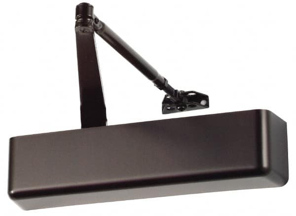 Falcon - Push & Pull Side Mount, Medium Duty Multi Size ADA Compliant Door Closer Full Cover Power Operated Damper - Nonhanded, Dark Bronze Finish - Americas Industrial Supply