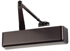 Falcon - Push & Pull Side Mount, Medium Duty Multi Size ADA Compliant Door Closer Full Cover Power Operated Damper - Nonhanded, Dark Bronze Finish - Americas Industrial Supply