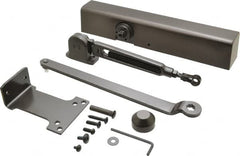 Falcon - Push & Pull Side Mount, Medium Duty Multi Size Hold Open Door Closer Full Cover Power Operated Damper - Nonhanded, Dark Bronze Finish - Americas Industrial Supply