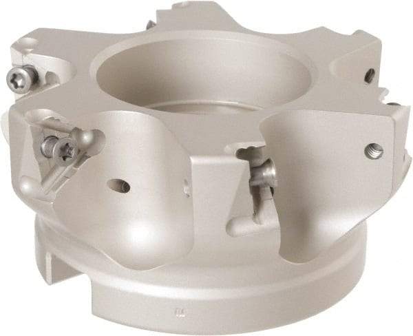 Iscar - 6 Inserts, 4" Cut Diam, 1-1/2" Arbor Diam, 17/32" Max Depth of Cut, Indexable Square-Shoulder Face Mill - 2" High, H690 TNKX 160610 Insert Compatibility, Through Coolant, Series Helido - Americas Industrial Supply