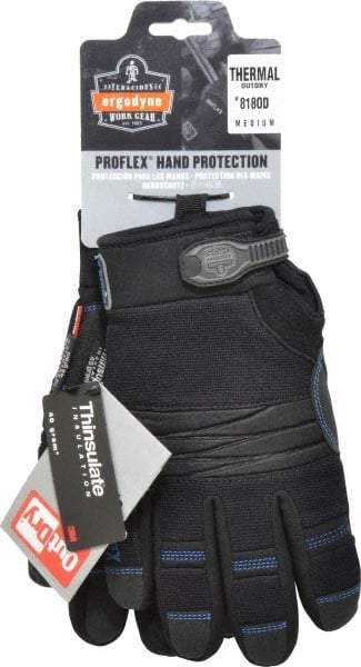 Ergodyne - Size M PVC Coated Cold Protection & Waterproof Work Gloves - Palm & Fingers Coated, Hook & Loop Cuff, Black, Paired - Americas Industrial Supply