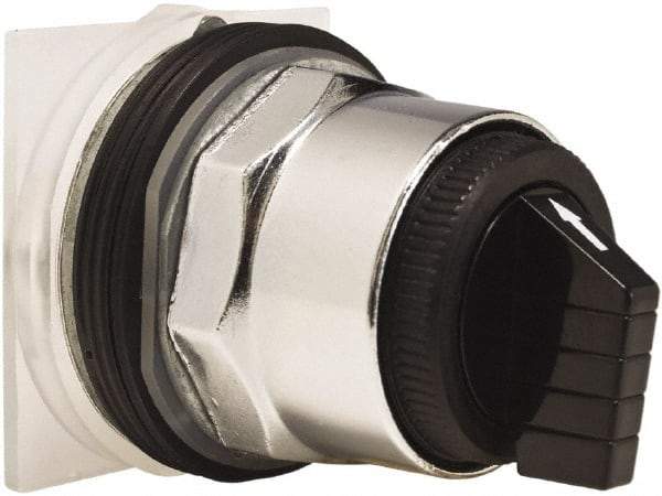 Schneider Electric - 30mm Mount Hole, 3 Position, Knob and Pushbutton Operated, Selector Switch Only - Black, Momentary (MO), without Contact Blocks, Weatherproof and Dust and Oil Resistant - Americas Industrial Supply