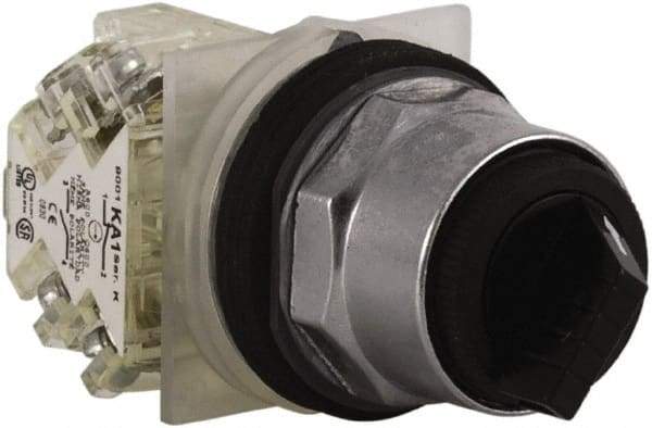 Square D - 30mm Mount Hole, 2 Position, Knob Operated, Selector Switch Only - Black, Maintained (MA), Nonilluminated, NO/NC, Dust, Oil and Watertight - Americas Industrial Supply
