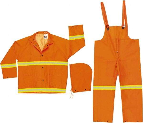MCR Safety - Size 5XL, Orange, Rain Three Piece Suit - Detachable Hood, Take Up Snaps Ankle, Take Up Snaps Wrist - Americas Industrial Supply