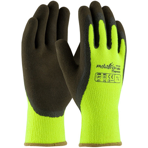 41-1405/S Insulated Seamless Knit - PowerGrab Thermo - HV Lime Acrylic Terry Shell - Latex MicroFinish Grip - Exact Industrial Supply