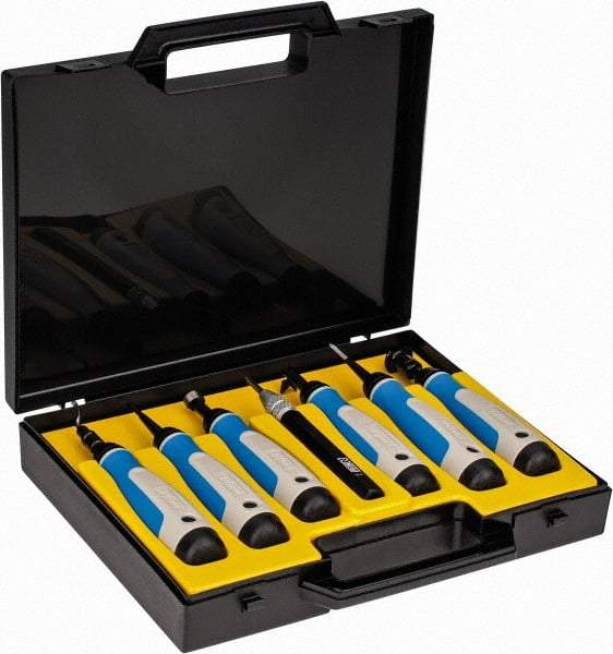 Noga - 7 Piece High Speed Steel Blade Hand Deburring Tool Set - S, C, D, L, K Blade Holder, S20, S30, S100;C20;D50, D66;T80;L3;N80K Blades, For Holes, Straight Edge, Curved Edge, Bushing Scraping, External Shaft, Small Ridges - Americas Industrial Supply