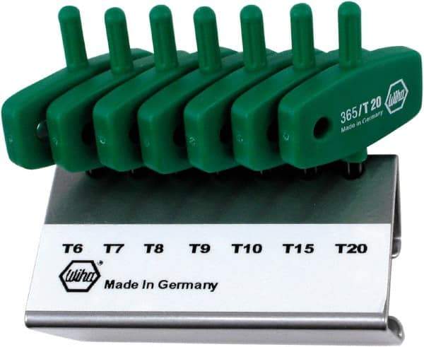 Wiha - 7 Piece T6 to T20 Chrome Vanadium Molybdenum Wing Handle Torx Key Set - T6, T7, T8, T9, T10, T15, T20 Torx Size - Americas Industrial Supply