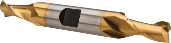Hertel - 9/32", 9/16" LOC, 3/8" Shank Diam, 3-1/8" OAL, 2 Flute, High Speed Steel Square End Mill - Double End, TiN Finish, Spiral Flute, 30° Helix, Centercutting, Right Hand Cut, Right Hand Flute - Americas Industrial Supply