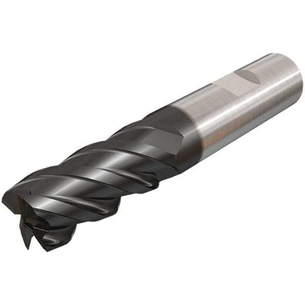 Iscar - 12mm, 25mm LOC, 12mm Shank Diam, 83mm OAL, 4 Flute, Solid Carbide Square End Mill - Single End, TiAlN Finish, Spiral Flute, 45° Helix, Right Hand Cut, Right Hand Flute - Americas Industrial Supply