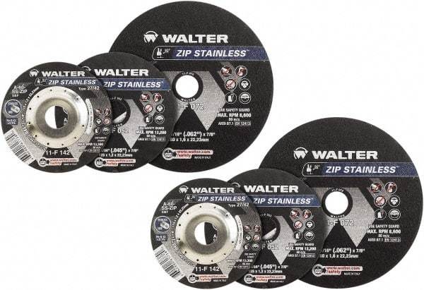 WALTER Surface Technologies - 4-1/2" Aluminum Oxide Cutoff Wheel - 3/64" Thick, 7/8" Arbor, 13,300 Max RPM, Use with Angle Grinders - Americas Industrial Supply