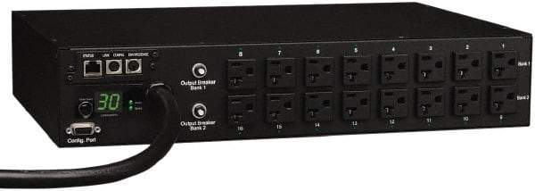 Tripp-Lite - 16 Outlets, 120 VAC30 Amps, 12' Cord, Power Outlet Strip - Rack Mount, 5-15/20R NEMA Configuration, 19" Strip - Americas Industrial Supply