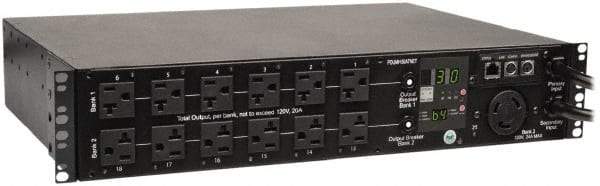 Tripp-Lite - 25 Outlets, 120 VAC30 Amps, 12' Cord, Power Outlet Strip - Rack Mount, 5-15/20R NEMA Configuration, 19" Strip - Americas Industrial Supply