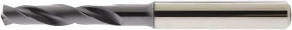 Accupro - 12.5mm 140° Spiral Flute Solid Carbide Screw Machine Drill Bit - AlTiN Finish, Right Hand Cut, 60mm Flute Length, 107mm OAL, Straight Shank - Americas Industrial Supply