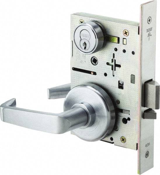 Stanley - Classroom Lever Lockset for 1-3/8 to 1-3/4" Thick Doors - 2-3/8 to 2-3/4" Back Set, Brass, Satin Chrome Finish - Americas Industrial Supply