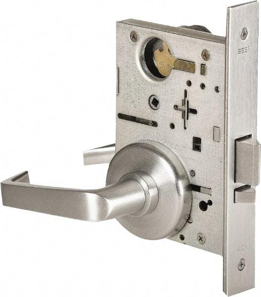 Stanley - Storeroom Lever Lockset for 1-3/8 to 1-3/4" Thick Doors - 2-3/8 to 2-3/4" Back Set, Brass, Satin Chrome Finish - Americas Industrial Supply