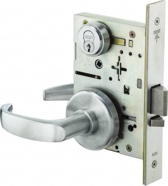 Stanley - Storeroom Lever Lockset for 1-3/8 to 1-3/4" Thick Doors - 2-3/8 to 2-3/4" Back Set, Brass, Satin Chrome Finish - Americas Industrial Supply