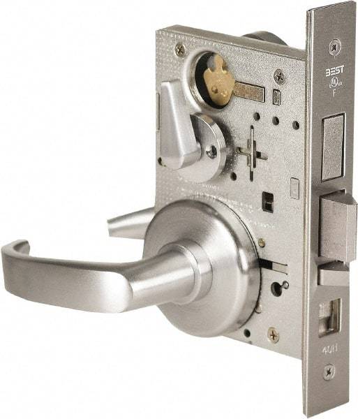Stanley - Office Lever Lockset for 1-3/8 to 1-3/4" Thick Doors - 2-3/8 to 2-3/4" Back Set, Brass, Satin Chrome Finish - Americas Industrial Supply