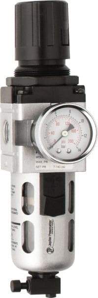 PRO-SOURCE - 3/8" NPT Port Intermediate 1 Piece Filter/Regulator FRL Unit - Polycarbonate Bowl, 77 SCFM, 145 Max psi, 8.66" High, Manual Drain - Americas Industrial Supply