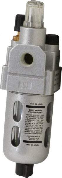 PRO-SOURCE - 1/8" NPT, 145 Max psi Miniature Modular Lubricator - Polycarbonate Bowl with Metal Guard, with Sight Glass, Cast Aluminum Body, 16 CFM, 140°F Max Temp, 1.57" Wide x 5.31" High - Americas Industrial Supply