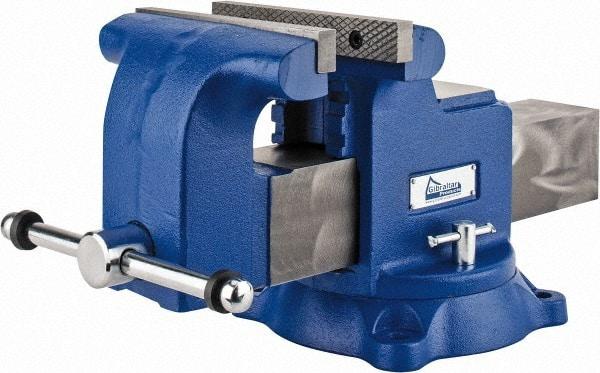 Gibraltar - 8" Jaw Width x 8" Jaw Opening Capacity, 4" Throat Depth, Bench & Pipe Combination Vise - 3/4 to 3" Pipe Capacity, Swivel Base, Bolt Down Attachment, Ductile Iron - Americas Industrial Supply