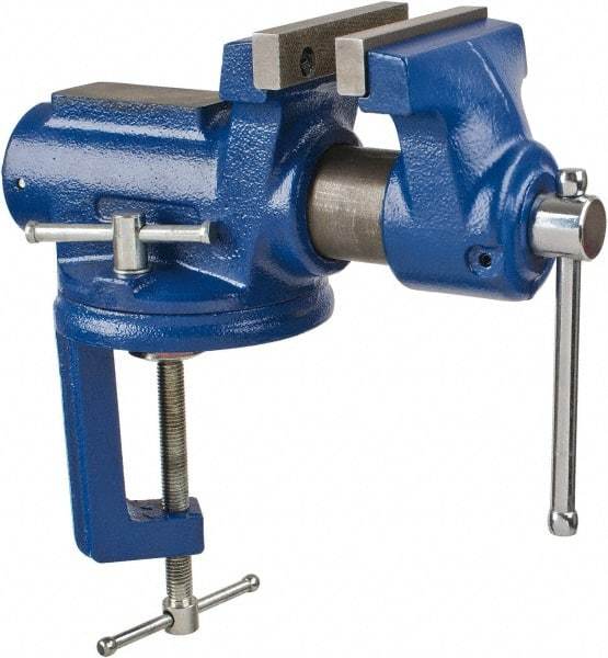 Gibraltar - 4" Jaw Width, 2-1/4" Opening Capacity, 2" Throat Depth, Cast Iron Stationary Bench Vise - Clamp-On Base Attachment - Americas Industrial Supply