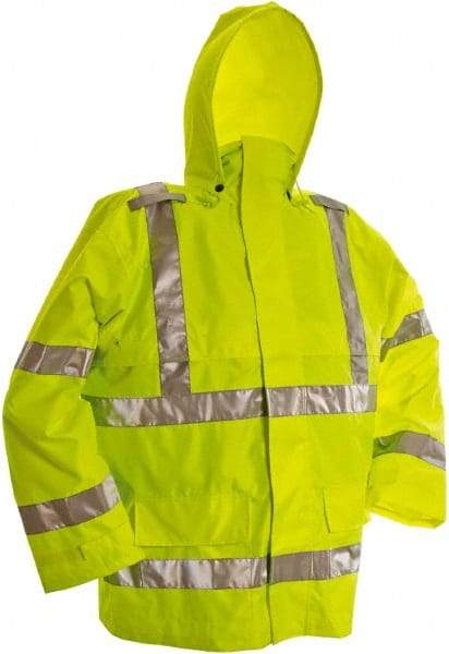 Viking - Size L, High Visibility Lime, Rain, Wind Resistant Jacket - 43" Chest, 3 Pockets, Detachable Hood - Americas Industrial Supply
