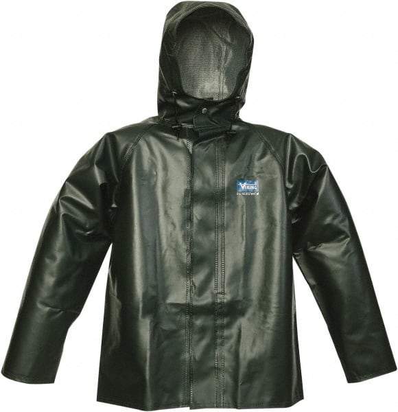 Viking - Size M, Green, Chemical, Rain, Wind Resistant Jacket - 40" Chest, Detachable Hood - Americas Industrial Supply