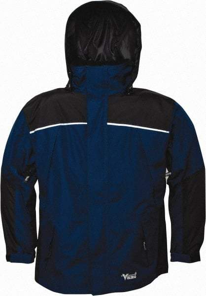 Viking - Size S, Navy & Charcoal, Rain, Wind Resistant Jacket - 37" Chest, 5 Pockets, Detachable Hood - Americas Industrial Supply