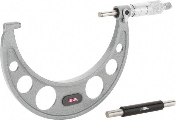 SPI - 4 to 5" Range, 0.0001" Graduation, Mechanical Outside Micrometer - Ratchet Stop Thimble, 2.88" Throat Depth, Accurate to 0.0002" - Americas Industrial Supply
