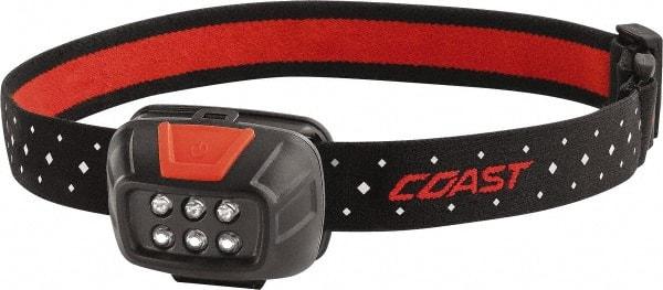 Coast Cutlery - White LED Bulb, 240 Lumens, Hands-free Flashlight - Black, Red Plastic Body, 3 AAA Batteries Included - Americas Industrial Supply