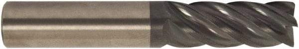 Accupro - 3/8", 1-1/2" LOC, 3/8" Shank Diam, 3" OAL, 5 Flute, Solid Carbide Square End Mill - Single End, AlTiCrN Finish, Spiral Flute, 38° Helix, Centercutting, Right Hand Cut, Right Hand Flute, Series HS - Americas Industrial Supply
