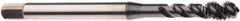 Seco - M10x1.50 Metric 3 Flute 6H Modified Bottoming Spiral Flute Tap - Cobalt, TiCN Finish, 100mm OAL, Right Hand Flute, Right Hand Thread, H6 - Americas Industrial Supply