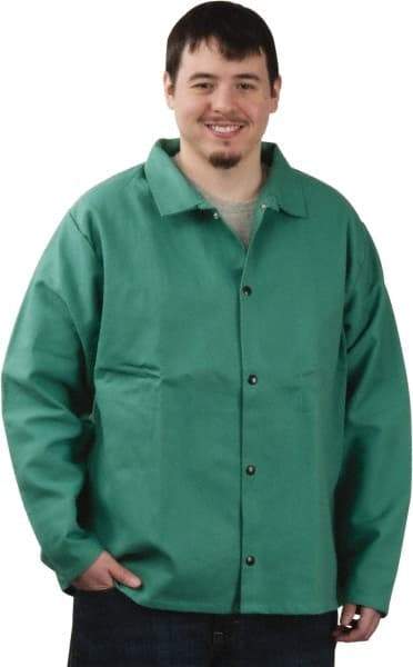 PRO-SAFE - Size L Flame Resistant/Retardant Jacket - Green, Cotton, Snaps Closure, 42 to 44" Chest - Americas Industrial Supply