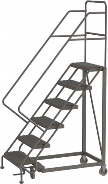 TRI-ARC - 96" 6 Step Configurable Rolling Ladder - 50° Incline, 450 Lb Capacity, 60" Platform Height, 35" Base Width x 50" Base Depth, Serrated - Americas Industrial Supply
