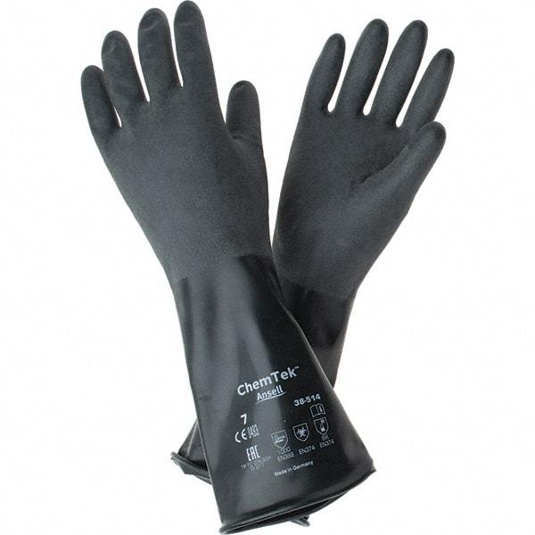 Ansell - 14 mil Thick, Chemical Resistant Gloves - SZ 7 14"14ML BLK 1/PR CHEM-TEK RGH FIN CHEM GLV - Americas Industrial Supply