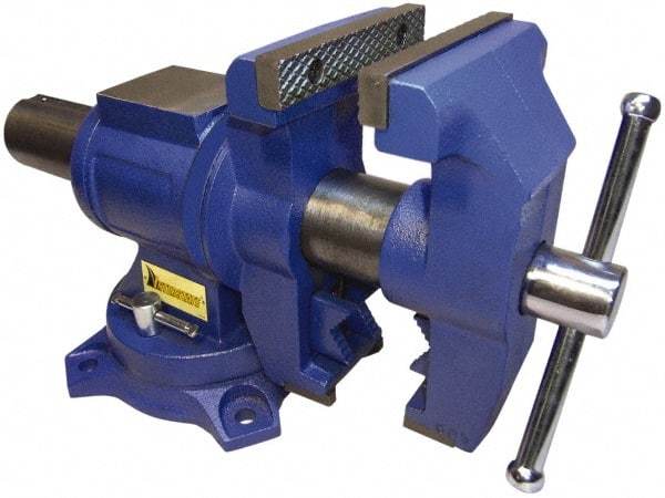 Interstate - 5" Jaw Width x 4-15/16" Jaw Opening Capacity, 2.64" Throat Depth, Bench & Pipe Combination Vise - 19/32 to 2.52" Pipe Capacity, Swivel Base, Bolt Down Attachment, Cast Iron - Americas Industrial Supply