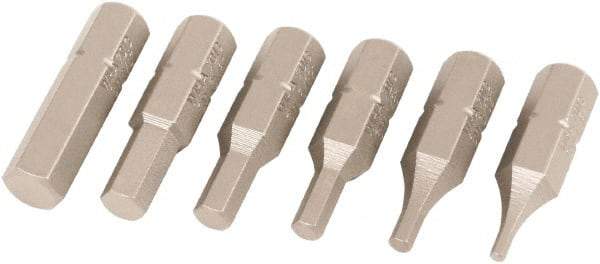 Wiha - 6 Piece, 1/4" Drive Screwdriver Insert Bit Set - 1/16 to 3/16" Hex - Americas Industrial Supply