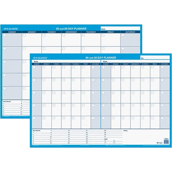 AT-A-GLANCE - 1 Sheet, 36 x 24", Erasable Wall Calendar - White & Blue - Americas Industrial Supply