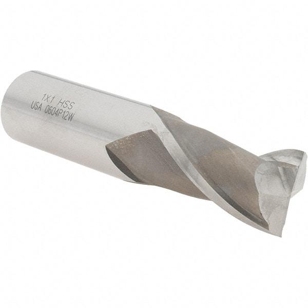 Value Collection - 1", 1-5/8" LOC, 1" Shank Diam, 4-1/8" OAL, 2 Flute, High Speed Steel Square End Mill - Single End, Uncoated, Spiral Flute, 30° Helix, Centercutting, Right Hand Cut, Right Hand Flute - Americas Industrial Supply