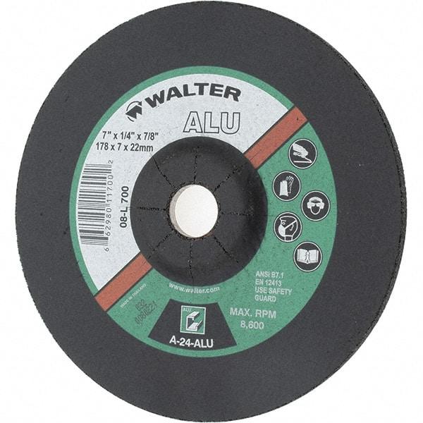 Value Collection - 7" Wheel Diam, 1/4" Wheel Thickness, 7/8" Arbor Hole, Type 27 Depressed Center Wheel - Aluminum Oxide, 8,600 Max RPM - Americas Industrial Supply