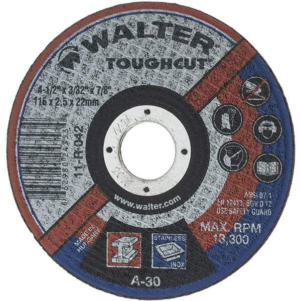 Value Collection - 4-1/2" 30 Grit Aluminum Oxide Cutoff Wheel - 3/32" Thick, 7/8" Arbor, 13,300 Max RPM - Americas Industrial Supply