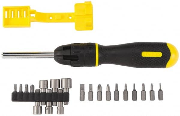 Stanley - 21 Piece Nut Driver, Phillips, Slotted, Square & Torx Screwdriver Set - Bit Sizes: Philips #1 to #3, Nut Driver 7/16, 3/8, 11/32, 5/16, 9/32 & 1/4, Torx T6, T8, T10, T15 & T20 - Americas Industrial Supply