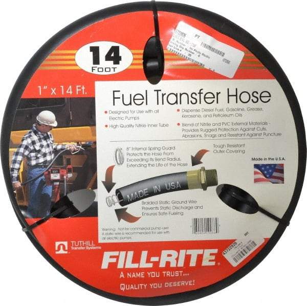 Tuthill - 1" ID x 1.45" OD x 14' OAL, NPT Petroleum Transfer Hose - -30 to 140°F - Americas Industrial Supply