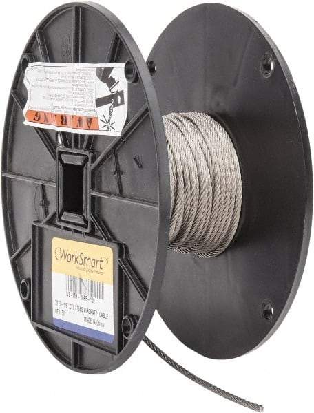 Value Collection - 50' Long, 1/8" Diam, Aircraft Cable - 1,780 Lb Breaking Strength, Material Grade 316, 7 x 19 Strand Core - Americas Industrial Supply